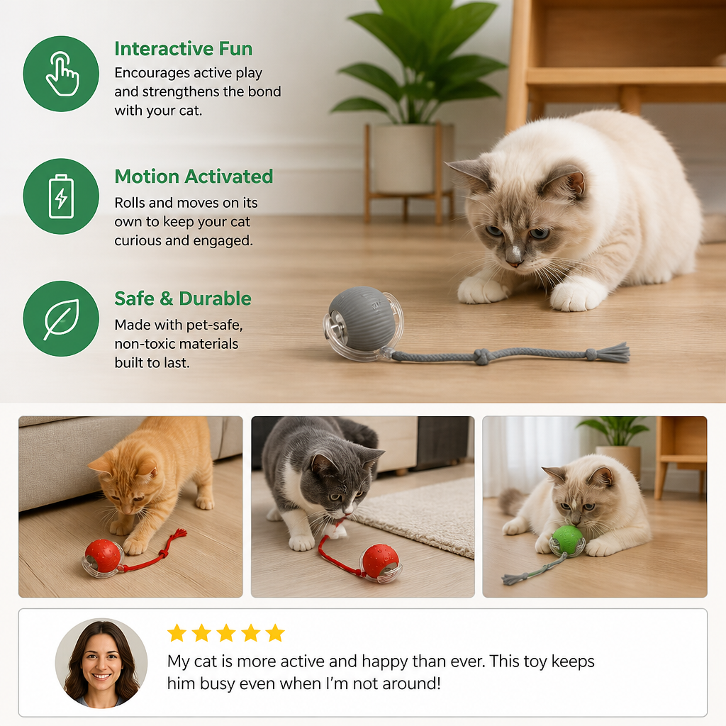 Junazilo® Interactive Play Ball With Tail For Cats