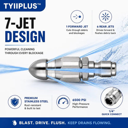 Junazilo® 6500 PSI Stainless Steel Sewer Jetter Nozzle