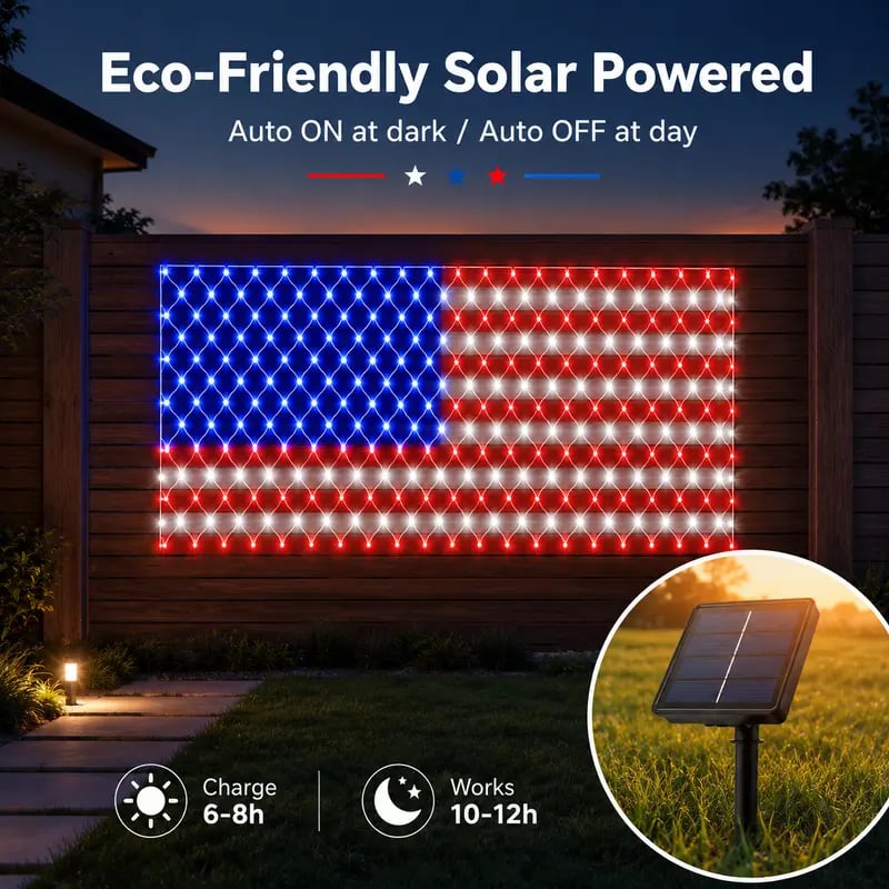 Junazilo® Solar American Flag Lights Outdoor
