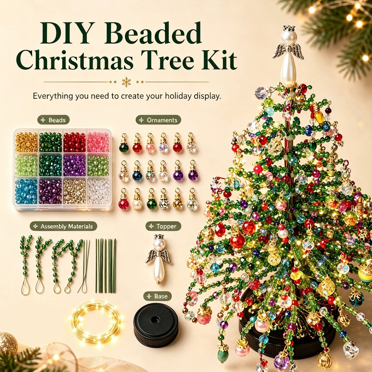 Junazilo® DIY Beaded Christmas Tree Kit – 🎅Create Your Own Sparkling Holiday Decoration