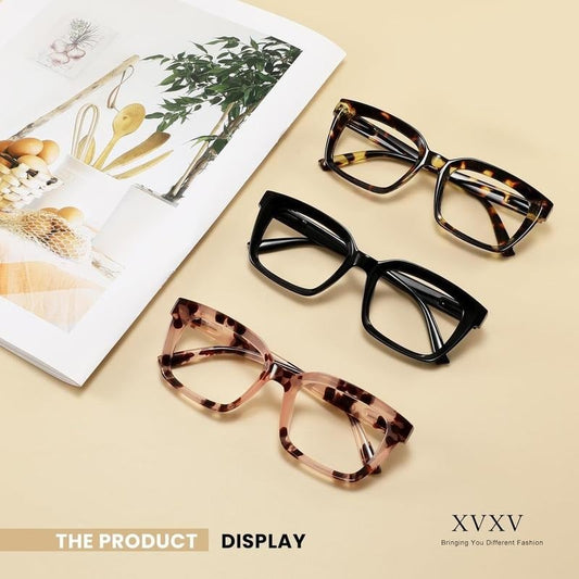 Junazilo® 👓3-pack Tortoiseshell Reading Glasses – Oversized Square Reading Glasses That Block Blue Light