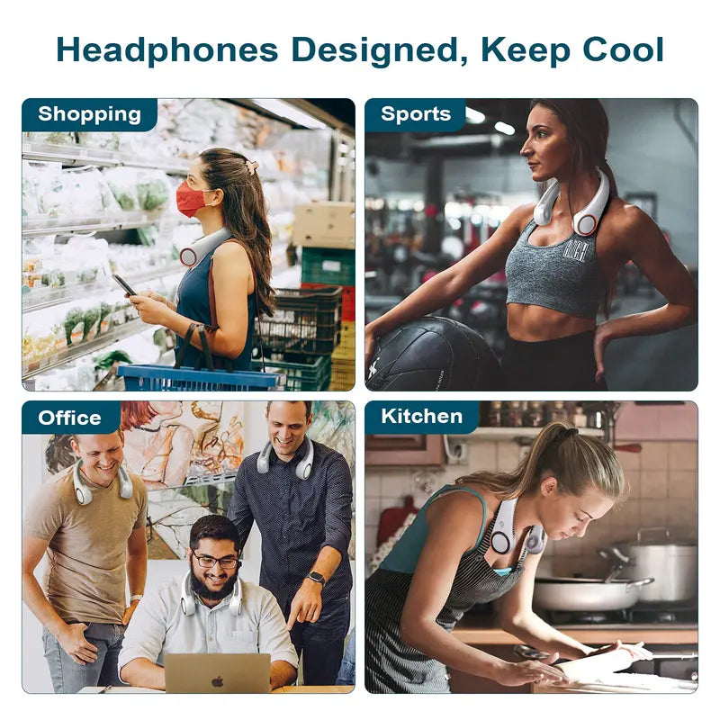 Junazilo® Portable Neck Fan, Bladeless Wearable Personal Fan, Hands-Free Cooling for Outdoor & Office