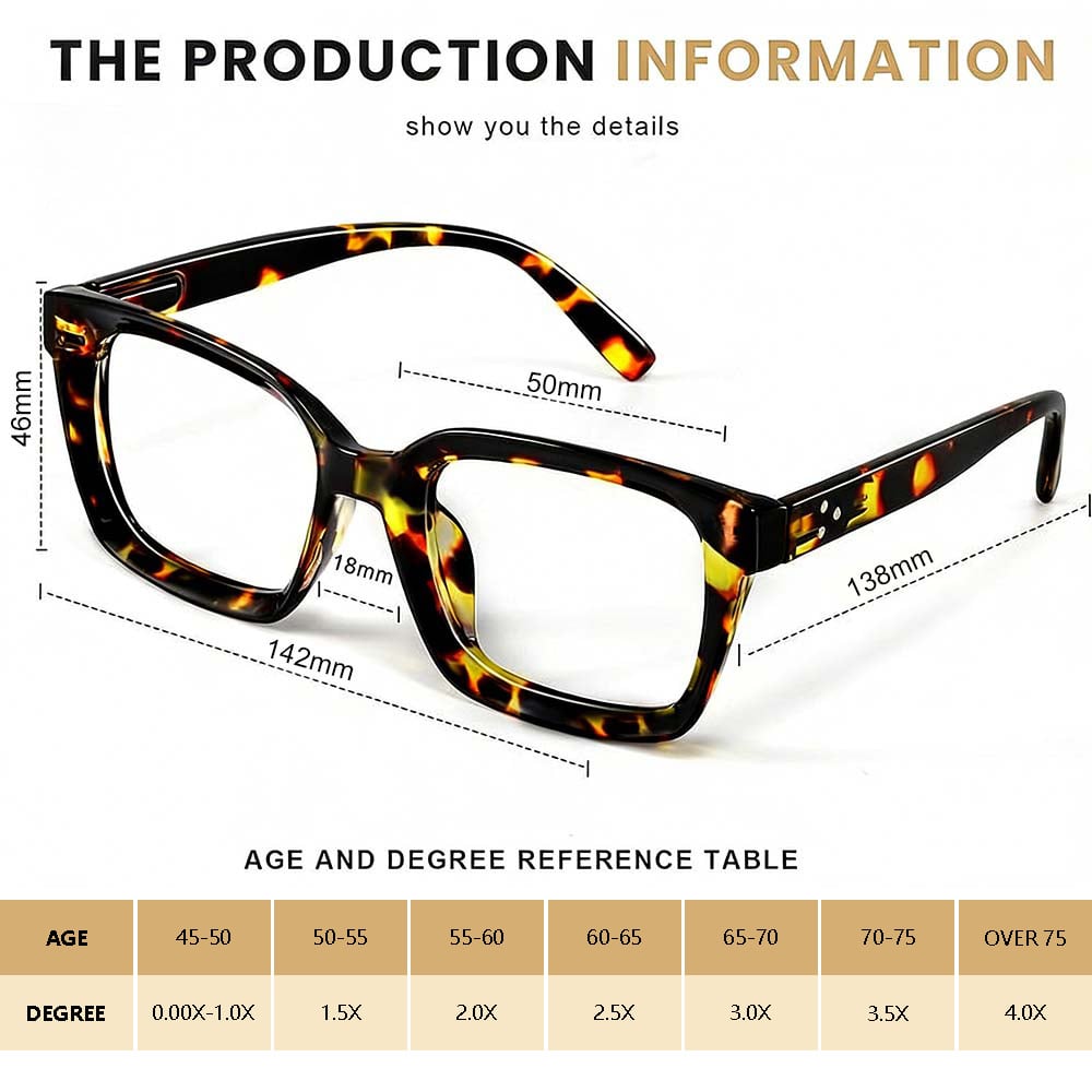 Junazilo® 👓3-pack Tortoiseshell Reading Glasses – Oversized Square Reading Glasses That Block Blue Light