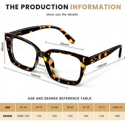 Junazilo® 👓3-pack Tortoiseshell Reading Glasses – Oversized Square Reading Glasses That Block Blue Light
