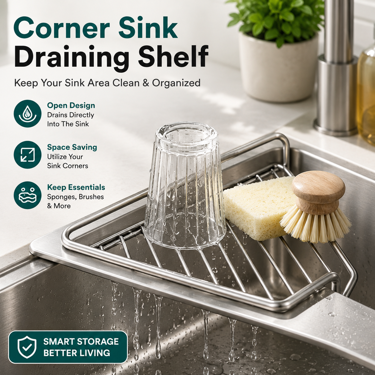 Junazilo® Corner Sink Draining Shelf