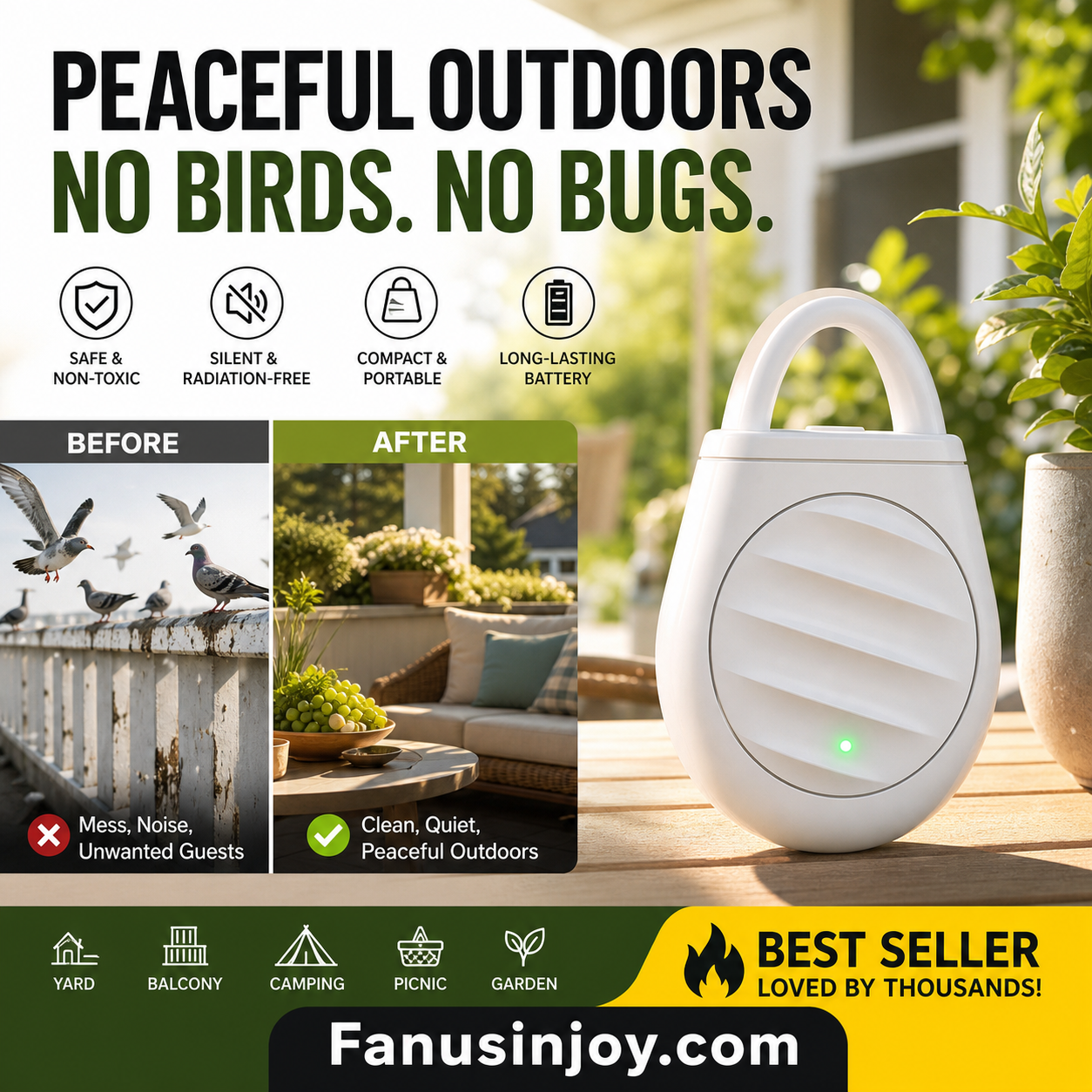 Junazilo® Portable Ultrasonic Bird Repellent Keychain