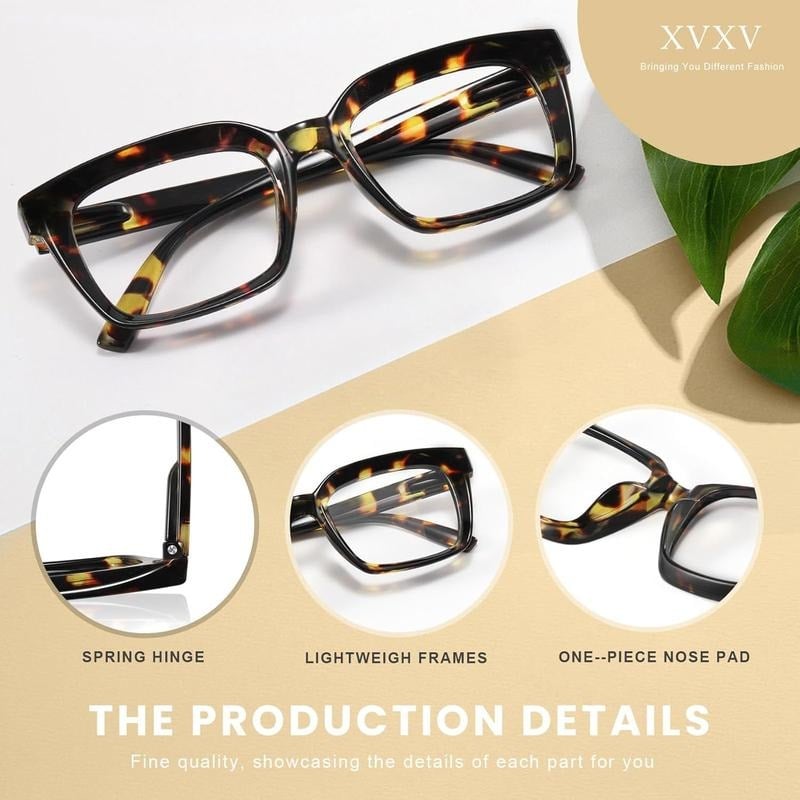 Junazilo® 👓3-pack Tortoiseshell Reading Glasses – Oversized Square Reading Glasses That Block Blue Light