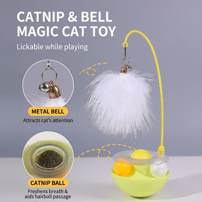 360° Interactive Catnip Toy with Feather & Bell