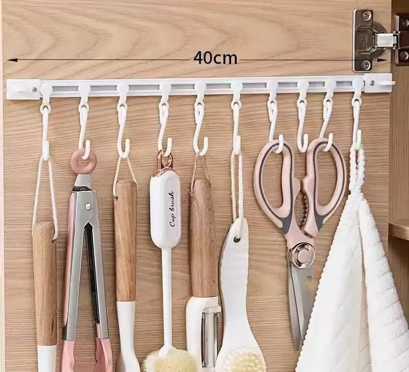 Junazilo® No-Drill Sliding Rail Hook Organizer – 10 Adjustable Cabinet Hooks upsell