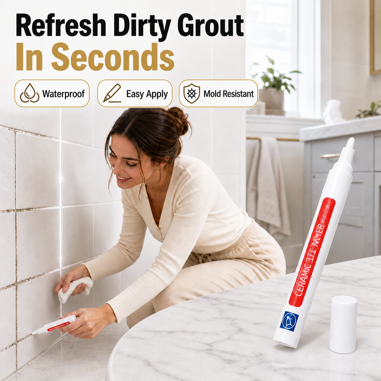 Junazilo® ✏️Anti-mould and waterproof joint pen for ceramic tiles