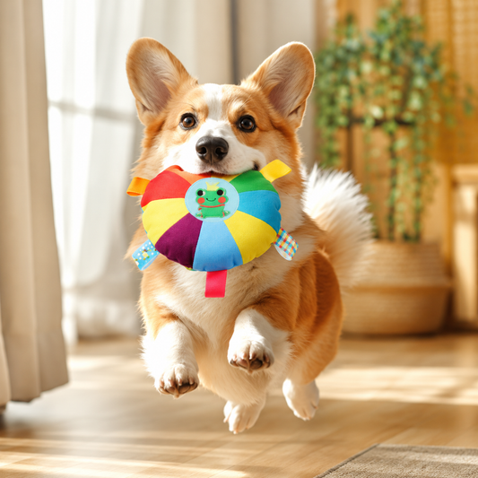 PawJoy Rainbow Tug & Toss Dog Disc