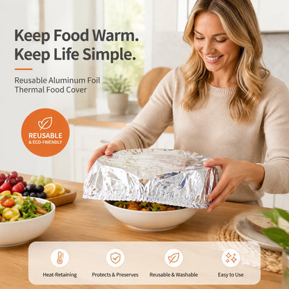 Junazilo® 🍽️Reusable Aluminum Foil Thermal Food Cover — Heat-Retaining, Washable & Freshness-Preserving Kitchen Essential
