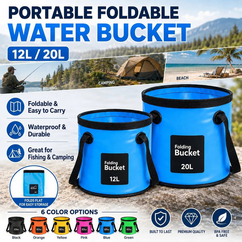 Junazilo® Portable Foldable Water Bucket - Perfect for Fishing, Camping, Traveling