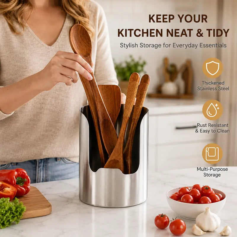 Junazilo® Thickened Stainless Steel Utensil Organizer, Rust Resistant Easy to Clean