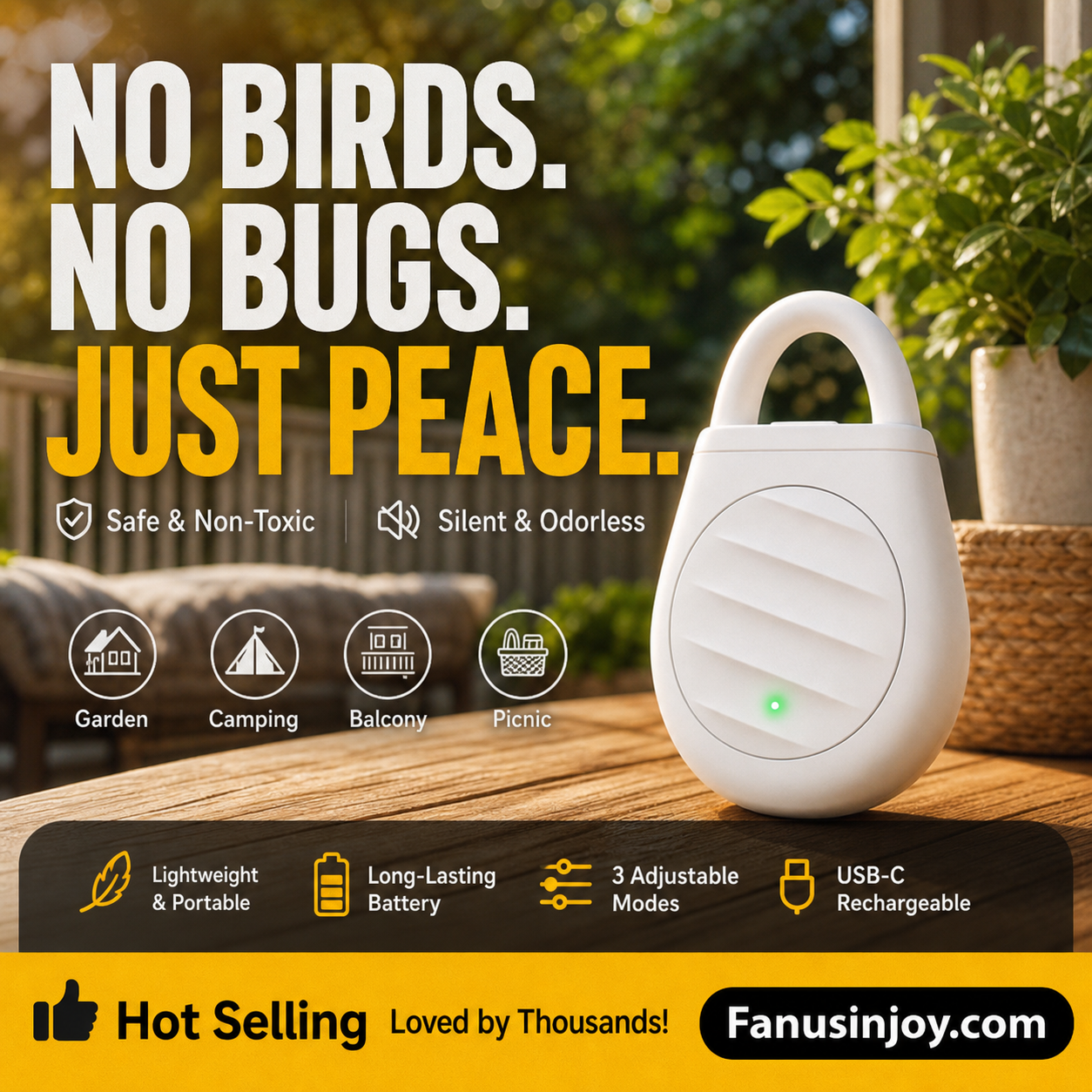 Junazilo® Portable Ultrasonic Bird Repellent Keychain