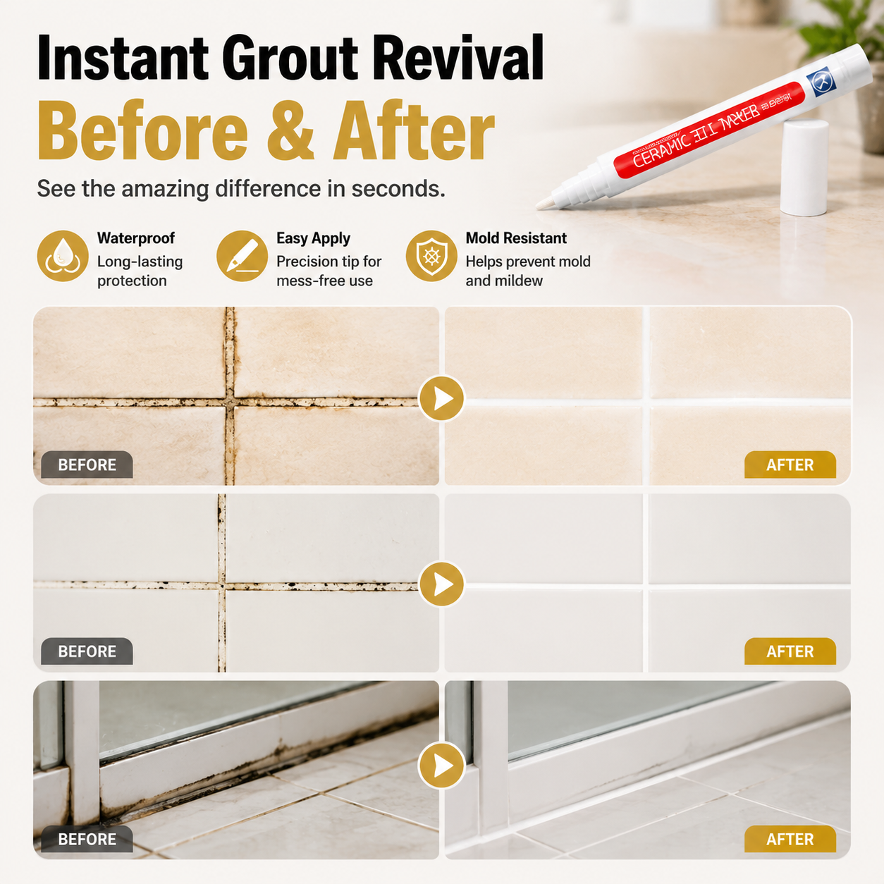 Junazilo® ✏️Anti-mould and waterproof joint pen for ceramic tiles